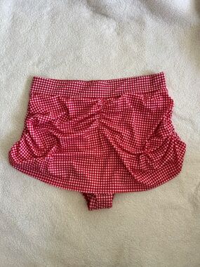 Pinky Pinups Red Gingham High-Waist Ruched Swim Skirt